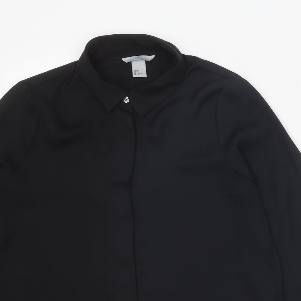 Womens UK Size 10 H&M Black Basic Button-Up