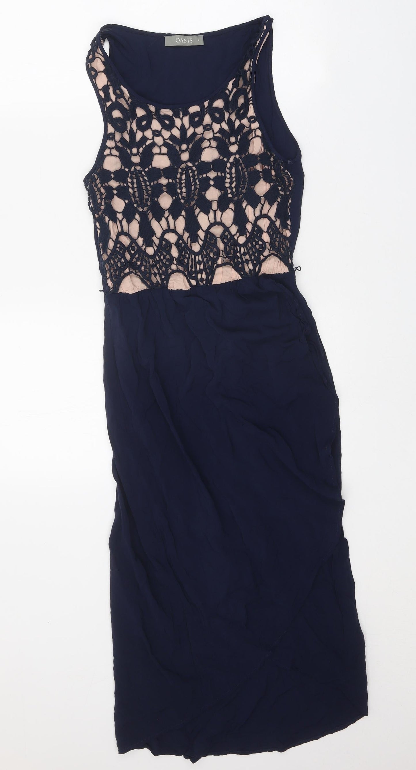 Oasis Womens Blue Viscose Pencil Dress Size 8 Round Neck