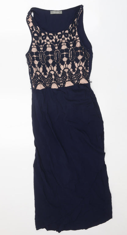 Oasis Womens Blue Viscose Pencil Dress Size 8 Round Neck
