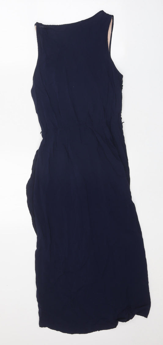 Oasis Womens Blue Viscose Pencil Dress Size 8 Round Neck
