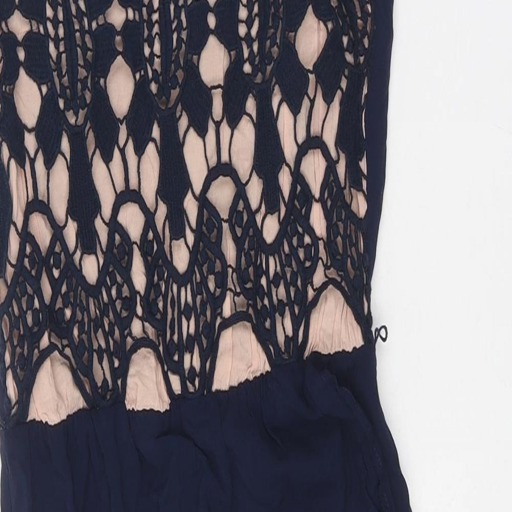 Oasis Womens Blue Viscose Pencil Dress Size 8 Round Neck