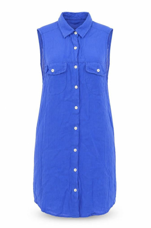 Motel Womens Blue Polyester Shirt Dress Size S Collared Button