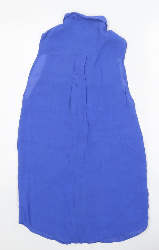 Motel Womens Blue Polyester Shirt Dress Size S Collared Button