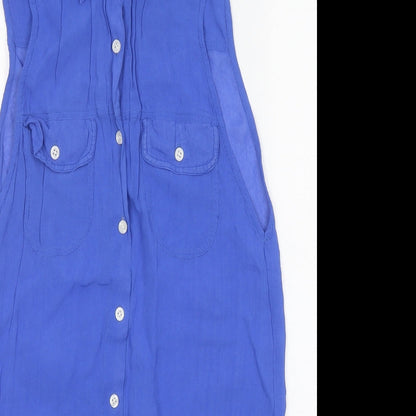 Motel Womens Blue Polyester Shirt Dress Size S Collared Button