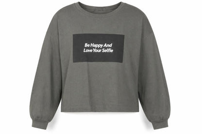 Zara Womens Green Cotton Pullover Sweatshirt Size S Pullover - Cropped, Be Happy & Love Your Selfie