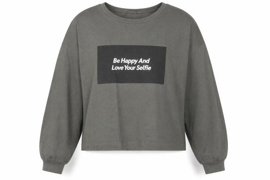 Zara Womens Green Cotton Pullover Sweatshirt Size S Pullover - Cropped, Be Happy & Love Your Selfie