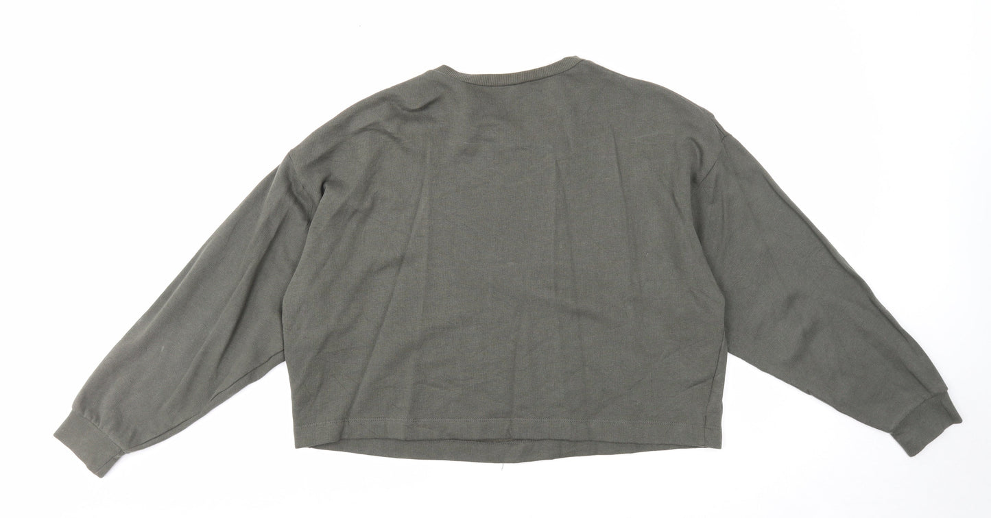 Zara Womens Green Cotton Pullover Sweatshirt Size S Pullover - Cropped, Be Happy & Love Your Selfie