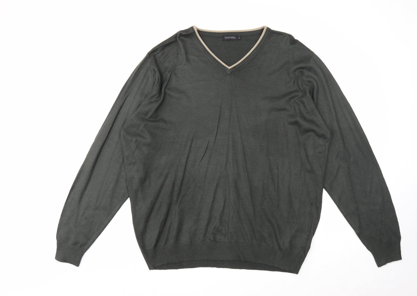 Harmer Mens Grey V-Neck Acrylic Pullover Jumper Size 2XL Long Sleeve