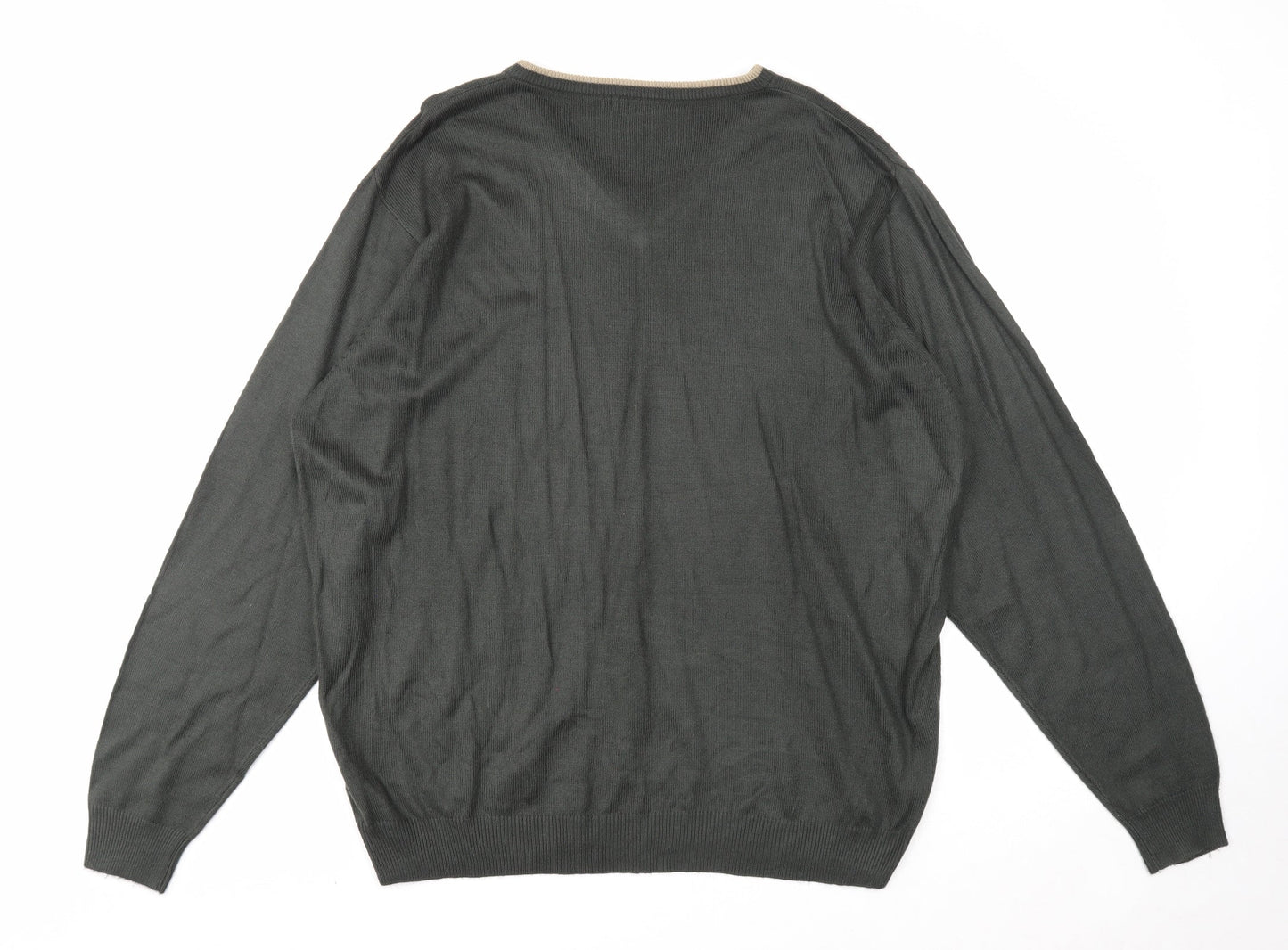 Harmer Mens Grey V-Neck Acrylic Pullover Jumper Size 2XL Long Sleeve