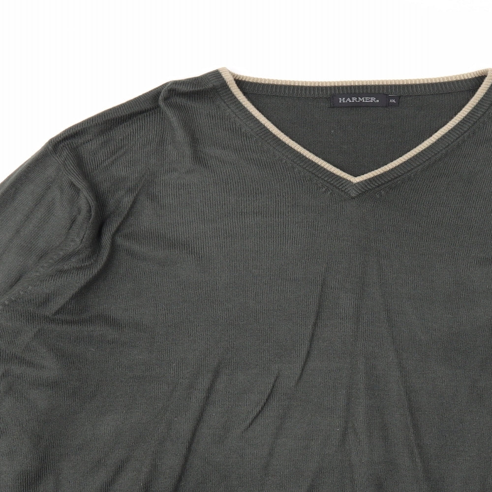 Harmer Mens Grey V-Neck Acrylic Pullover Jumper Size 2XL Long Sleeve