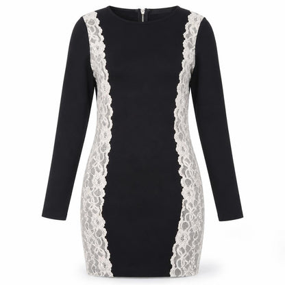 Love Label Womens Black Polyester Pencil Dress Size 12 Round Neck Zip - Lace Overlay