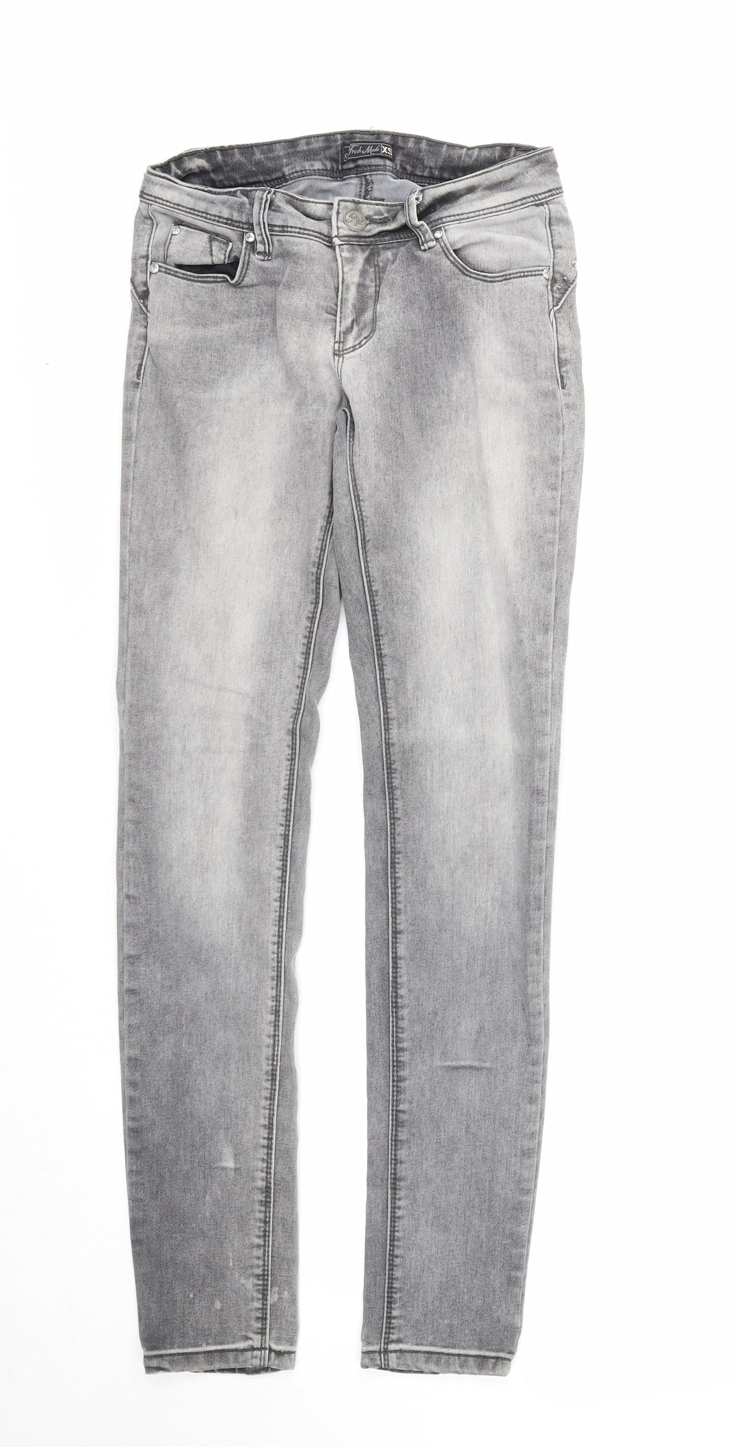 Fresh Made Womens Grey Cotton Skinny Jeans Size XS Regular Zip