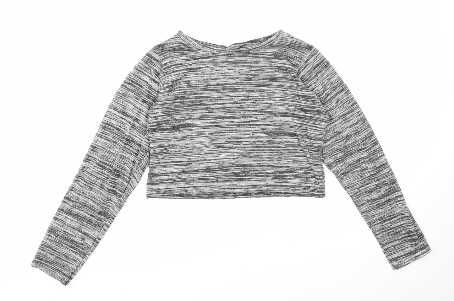 Boohoo Womens Black Geometric Polyester Cropped T-Shirt Size 10 Round Neck