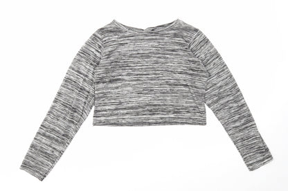 Boohoo Womens Black Geometric Polyester Cropped T-Shirt Size 10 Round Neck