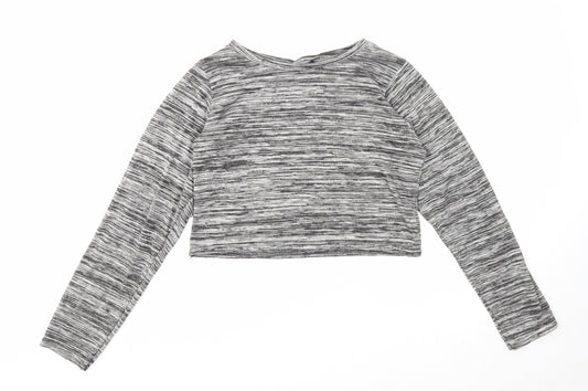 Boohoo Womens Black Geometric Polyester Cropped T-Shirt Size 10 Round Neck