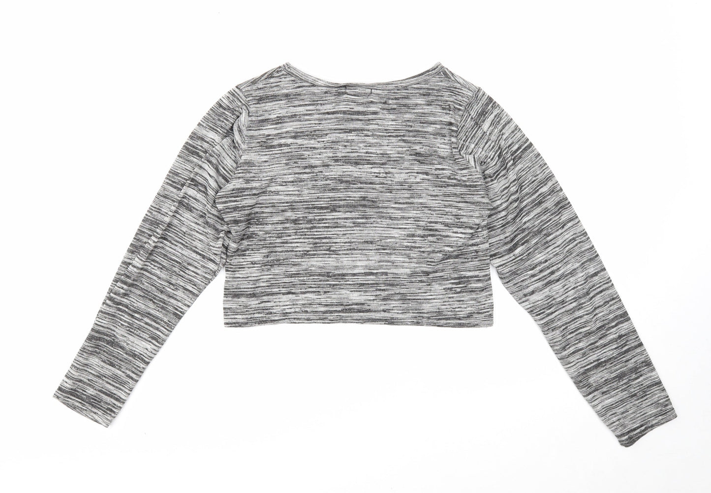 Boohoo Womens Black Geometric Polyester Cropped T-Shirt Size 10 Round Neck