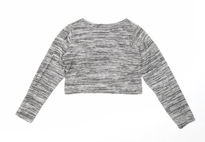 Boohoo Womens Black Geometric Polyester Cropped T-Shirt Size 10 Round Neck