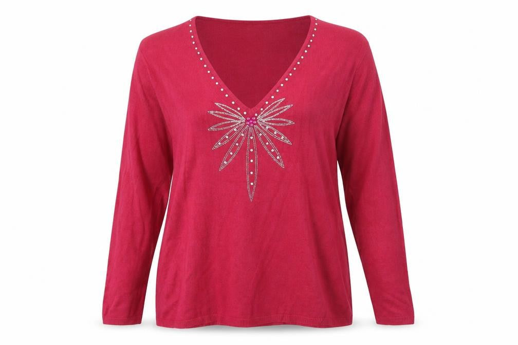 Cashmasoft Womens Pink V-Neck Acrylic Pullover Jumper Size L