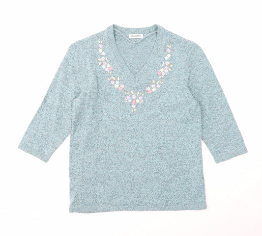 Damart Womens Blue V-Neck Polyamide Pullover Jumper Size 8