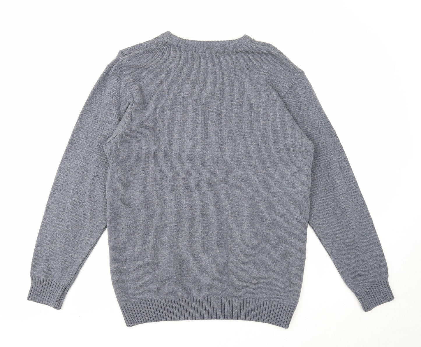 BHS Mens Grey V-Neck Cotton Pullover Jumper Size S Long Sleeve