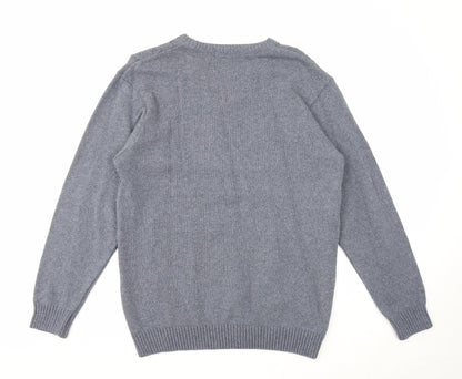 BHS Mens Grey V-Neck Cotton Pullover Jumper Size S Long Sleeve