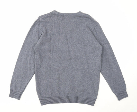 BHS Mens Grey V-Neck Cotton Pullover Jumper Size S Long Sleeve