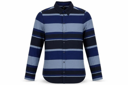 Raw Blue Mens Blue Striped Polyester Button-Up Size XS Collared Button