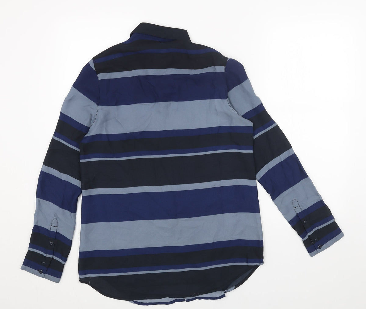 Raw Blue Mens Blue Striped Polyester Button-Up Size XS Collared Button