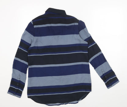 Raw Blue Mens Blue Striped Polyester Button-Up Size XS Collared Button