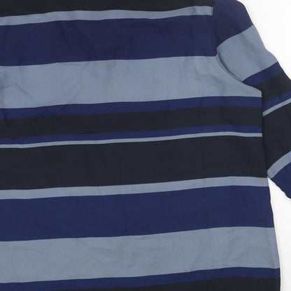 Raw Blue Mens Blue Striped Polyester Button-Up Size XS Collared Button