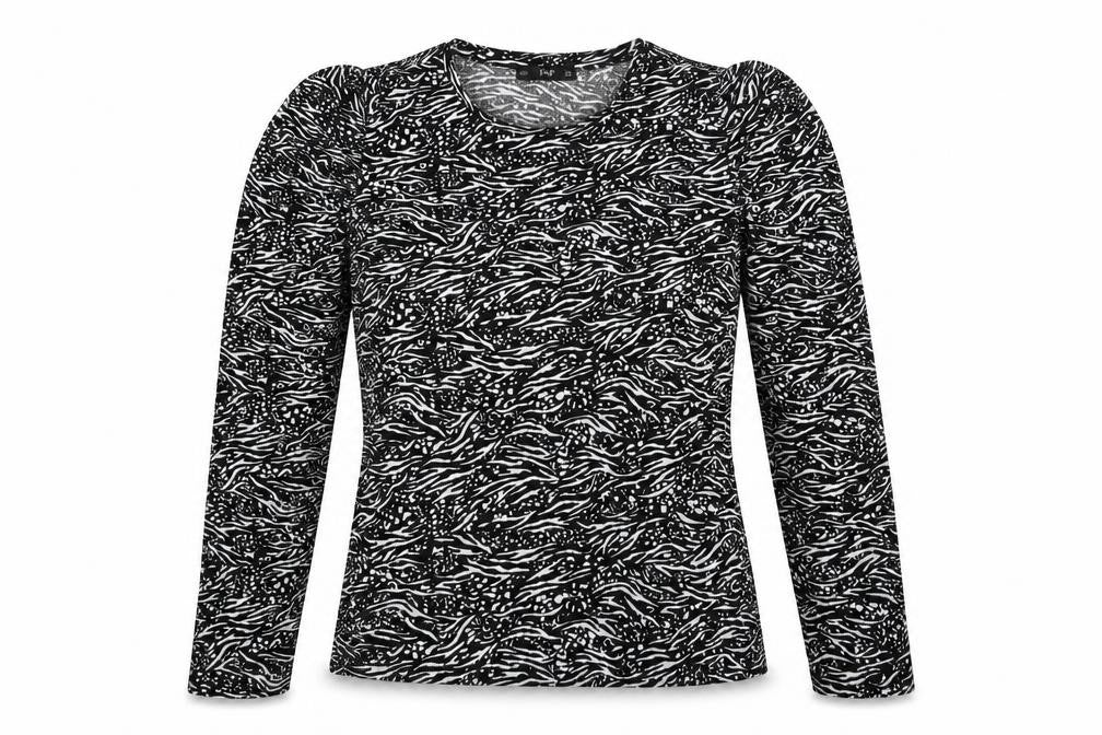 F&F Womens Black Animal Print Polyester Basic Blouse Size 10 Round Neck - Zebra Pattern