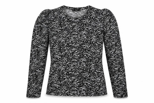 F&F Womens Black Animal Print Polyester Basic Blouse Size 10 Round Neck - Zebra Pattern