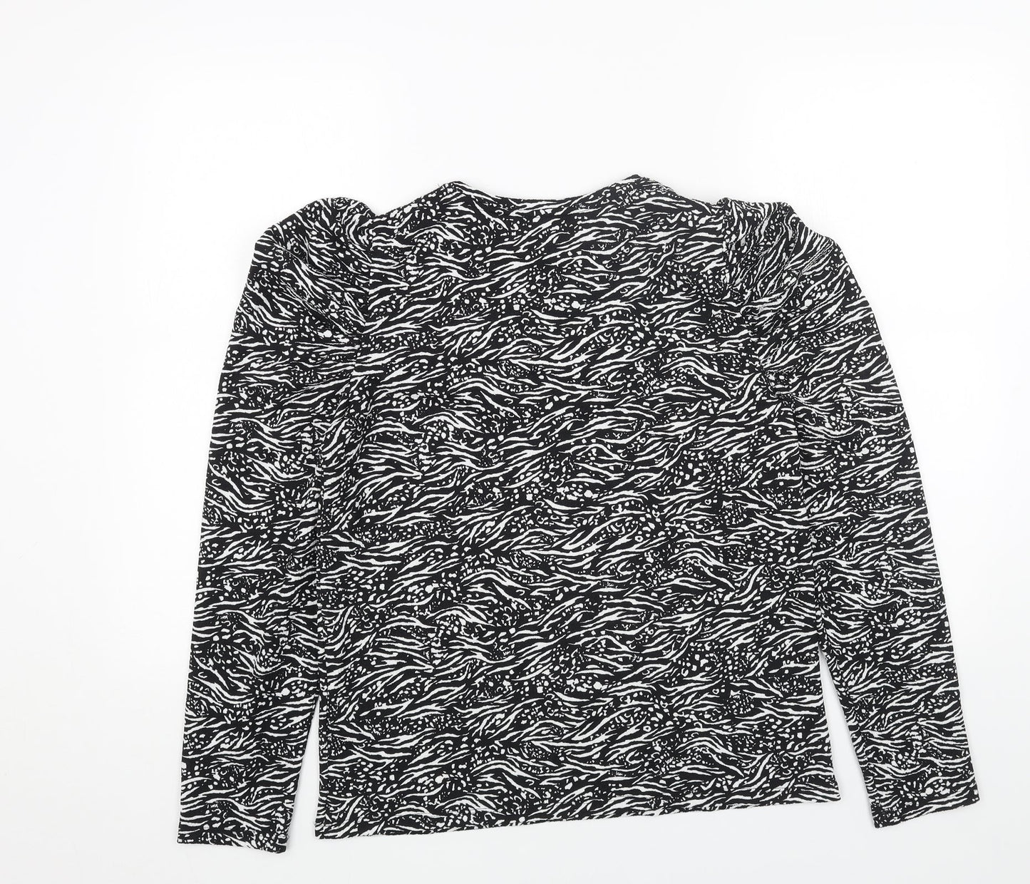 F&F Womens Black Animal Print Polyester Basic Blouse Size 10 Round Neck - Zebra Pattern