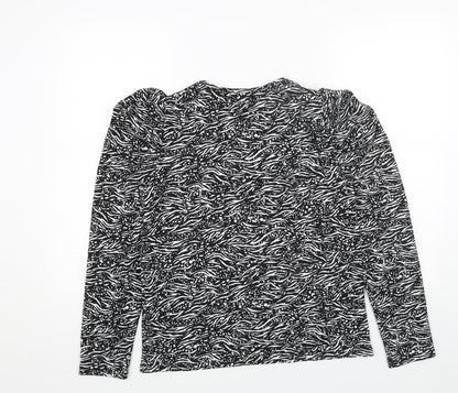 F&F Womens Black Animal Print Polyester Basic Blouse Size 10 Round Neck - Zebra Pattern