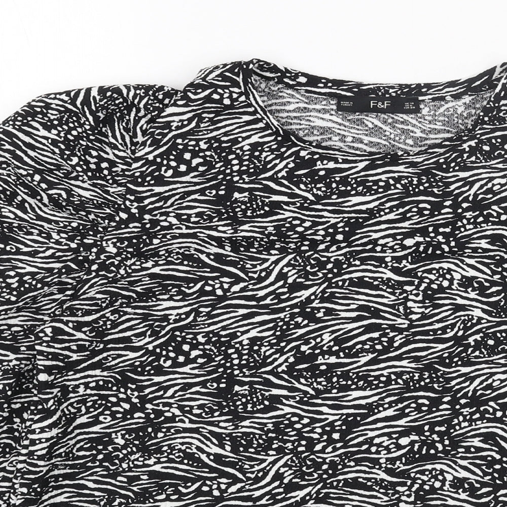 F&F Womens Black Animal Print Polyester Basic Blouse Size 10 Round Neck - Zebra Pattern