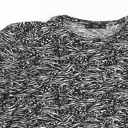 F&F Womens Black Animal Print Polyester Basic Blouse Size 10 Round Neck - Zebra Pattern