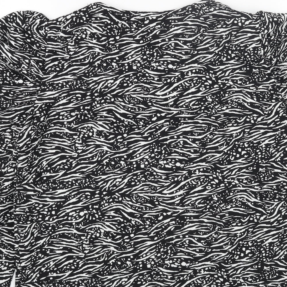 F&F Womens Black Animal Print Polyester Basic Blouse Size 10 Round Neck - Zebra Pattern