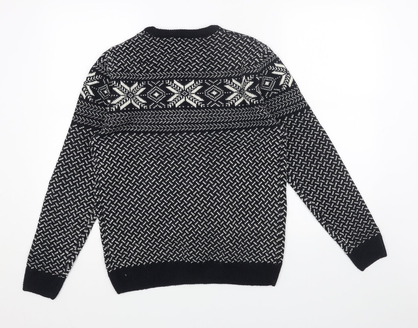 Preworn Mens Blue Round Neck Fair Isle Acrylic Pullover Jumper Size S Long Sleeve