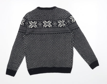 Preworn Mens Blue Round Neck Fair Isle Acrylic Pullover Jumper Size S Long Sleeve