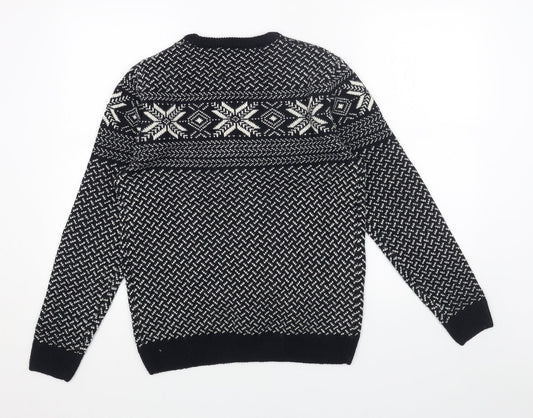 Preworn Mens Blue Round Neck Fair Isle Acrylic Pullover Jumper Size S Long Sleeve