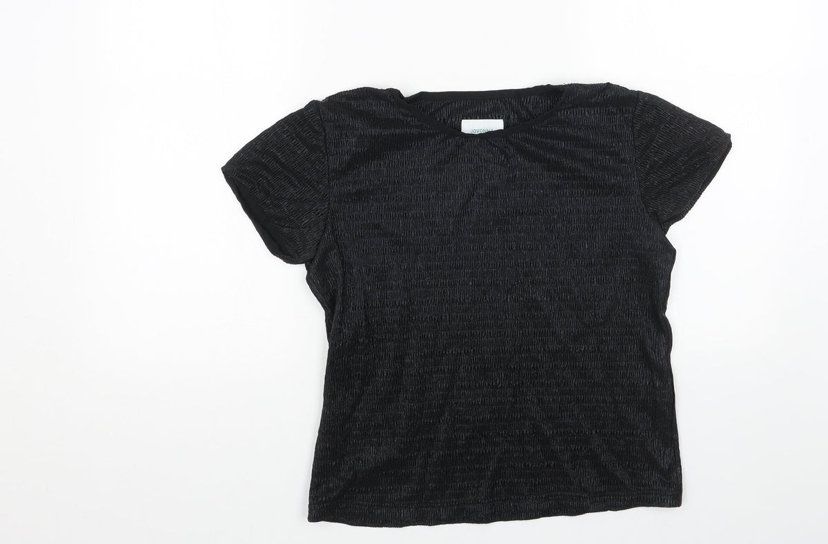JOVONNA Womens Black Viscose Basic T-Shirt Size S Round Neck