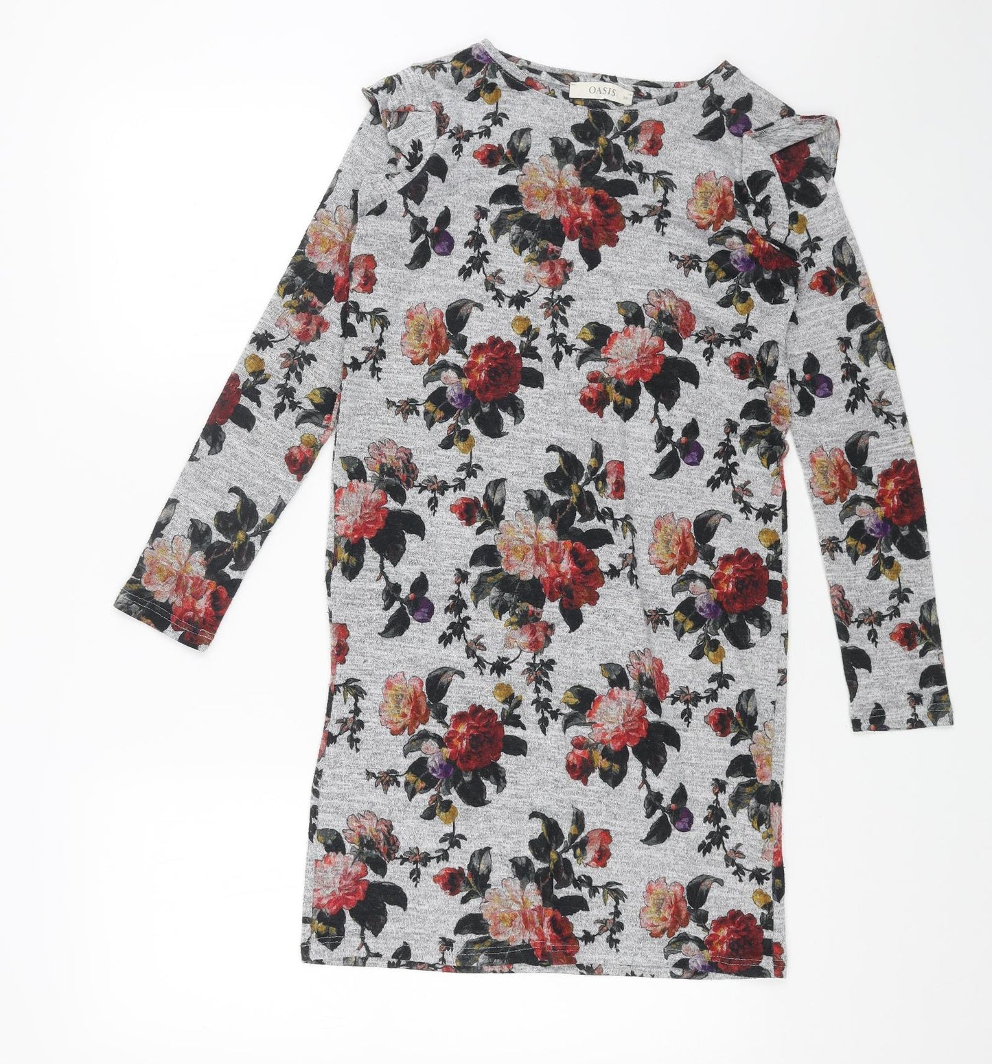 Oasis Womens Grey Floral Polyester A-Line Size XS Round Neck Pullover