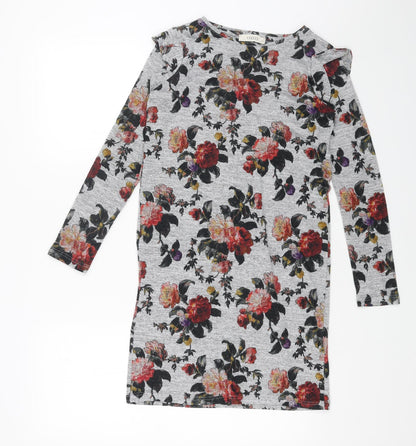 Oasis Womens Grey Floral Polyester A-Line Size XS Round Neck Pullover