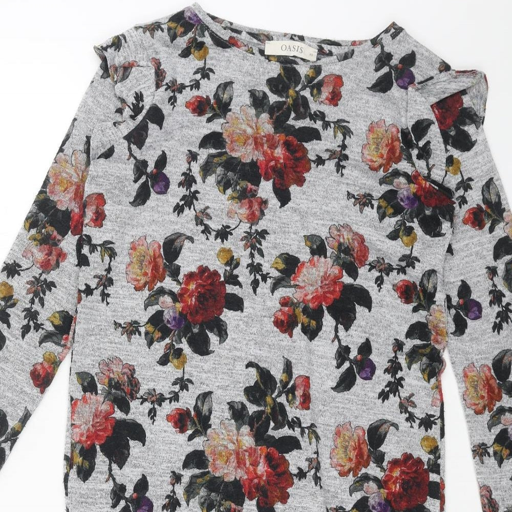 Oasis Womens Grey Floral Polyester A-Line Size XS Round Neck Pullover