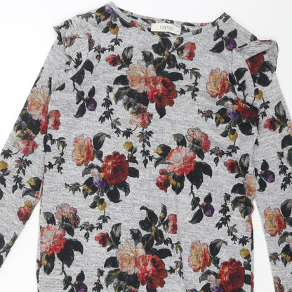 Oasis Womens Grey Floral Polyester A-Line Size XS Round Neck Pullover