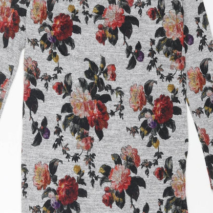 Oasis Womens Grey Floral Polyester A-Line Size XS Round Neck Pullover