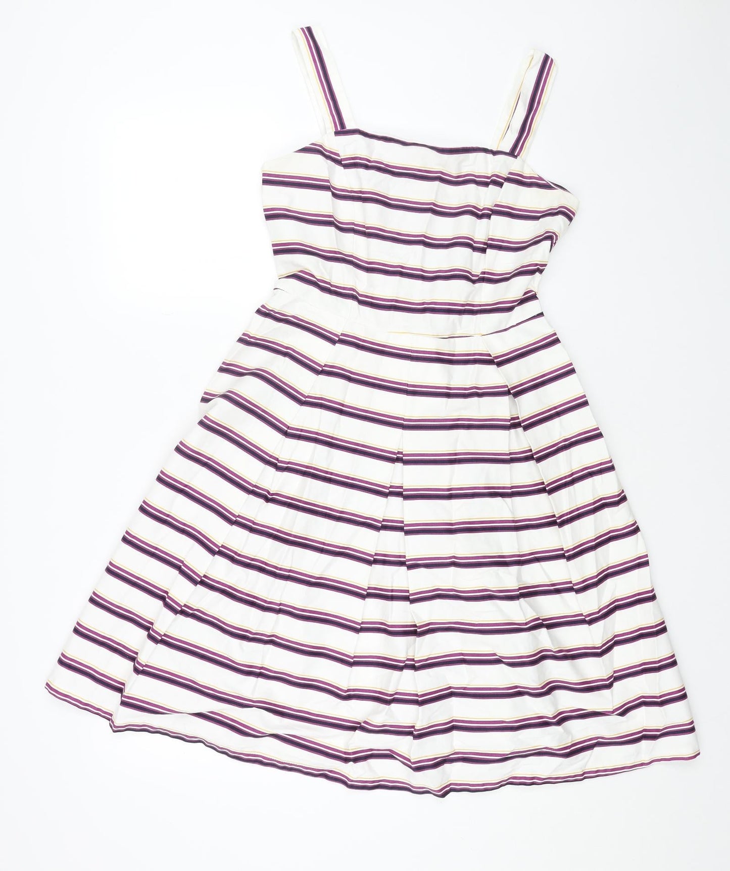 TU Womens White Striped Viscose Fit & Flare Size 10 Square Neck Zip