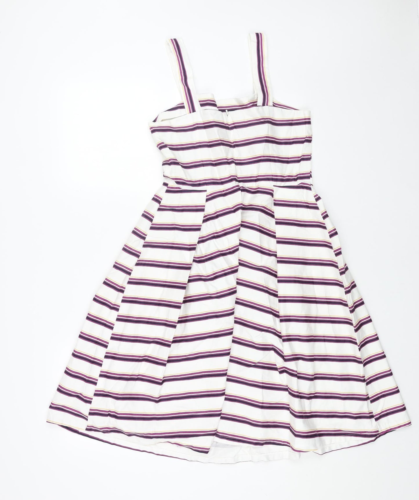 TU Womens White Striped Viscose Fit & Flare Size 10 Square Neck Zip