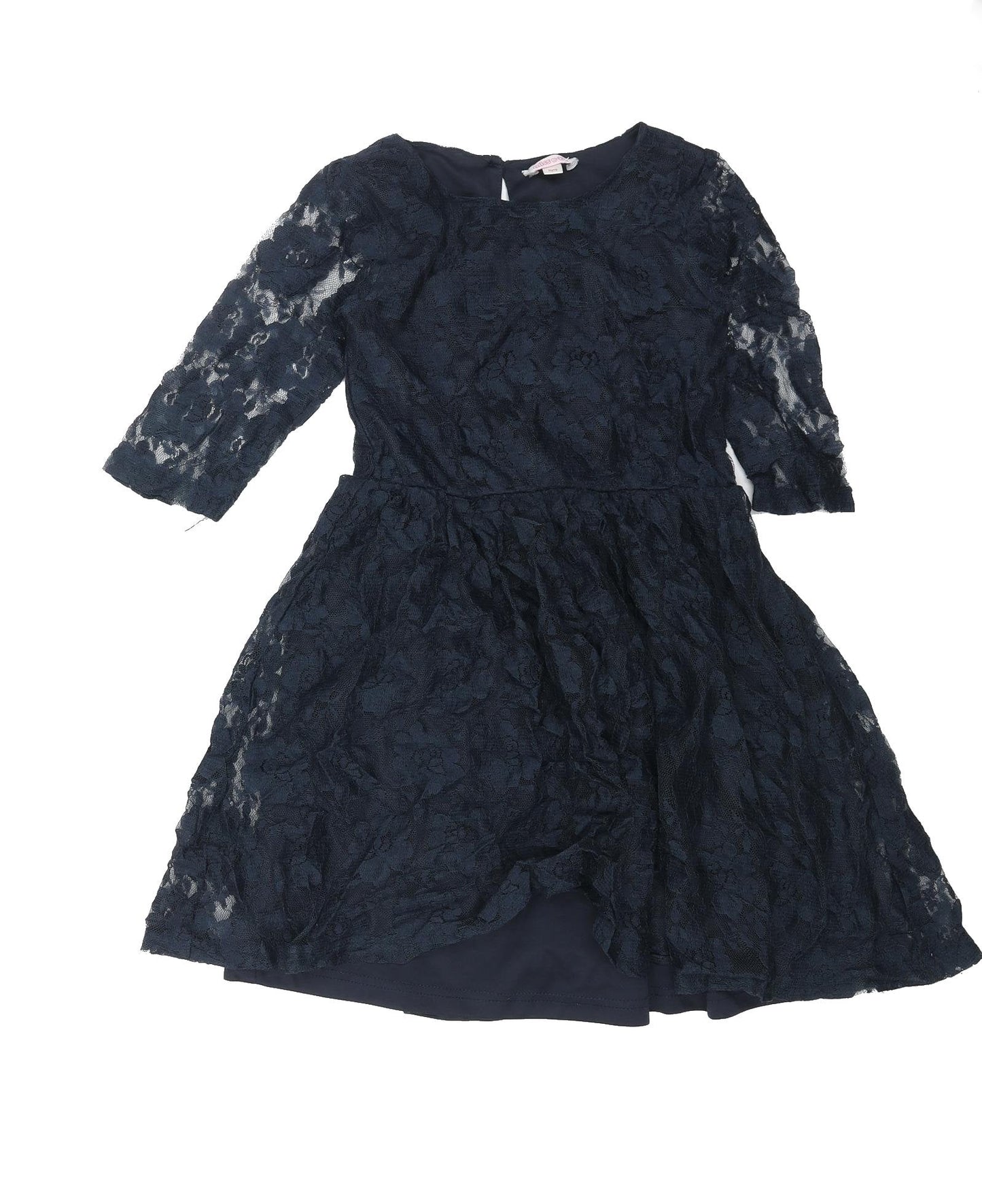 Miss Evie Girls Blue Polyester A-Line Size 9 Years Round Neck Button