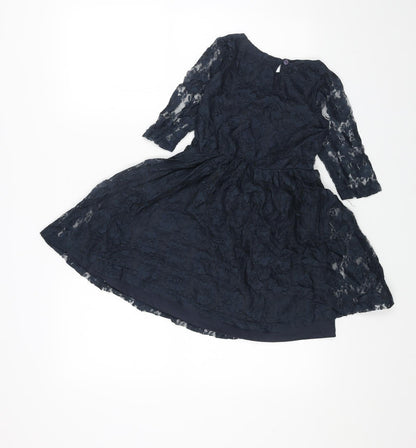 Miss Evie Girls Blue Polyester A-Line Size 9 Years Round Neck Button